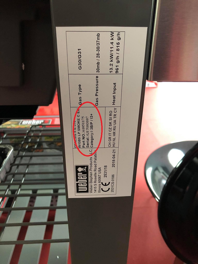 Sériové číslo u plynových grilů Weber