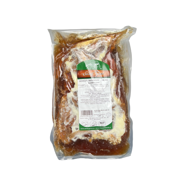 Konfitovaná hovězí líčka s kořenovou zeleninou, cca 1,4 kg