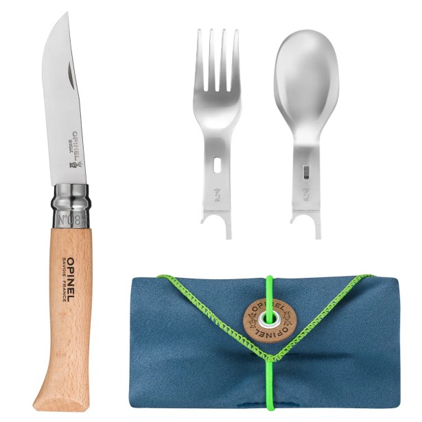 Opinel sada Picnic+ N °8 - lžíce, vidlička, ubrousek, včetně nože