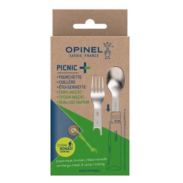 Opinel sada Picnic+ N °8 - lžíce, vidlička, ubrousek, bez nože