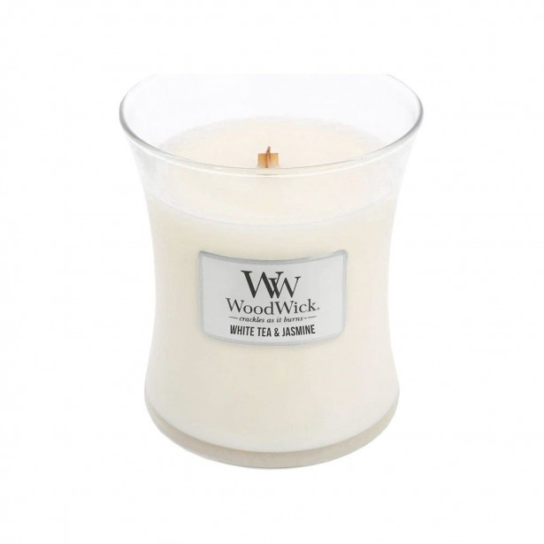 Vonná svíčka WoodWick střední - White Tea & Jasmine