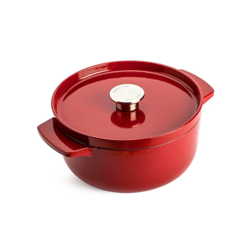 Litinový hrnec KitchenAid 22 cm, královská červená