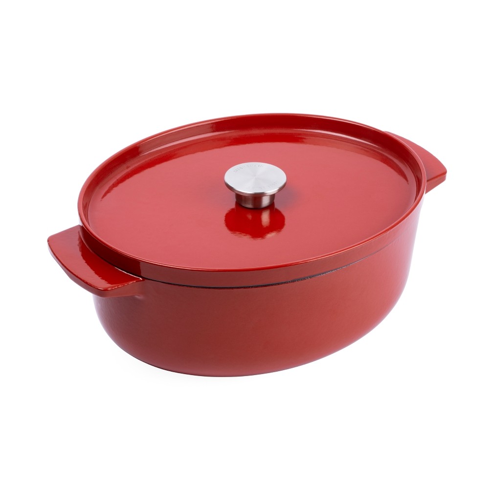 Litinový oválný hrnec KitchenAid 30 cm, královská červená