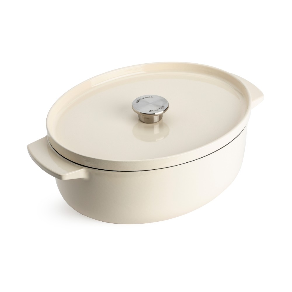 Litinový oválný hrnec KitchenAid 30 cm, mandlová